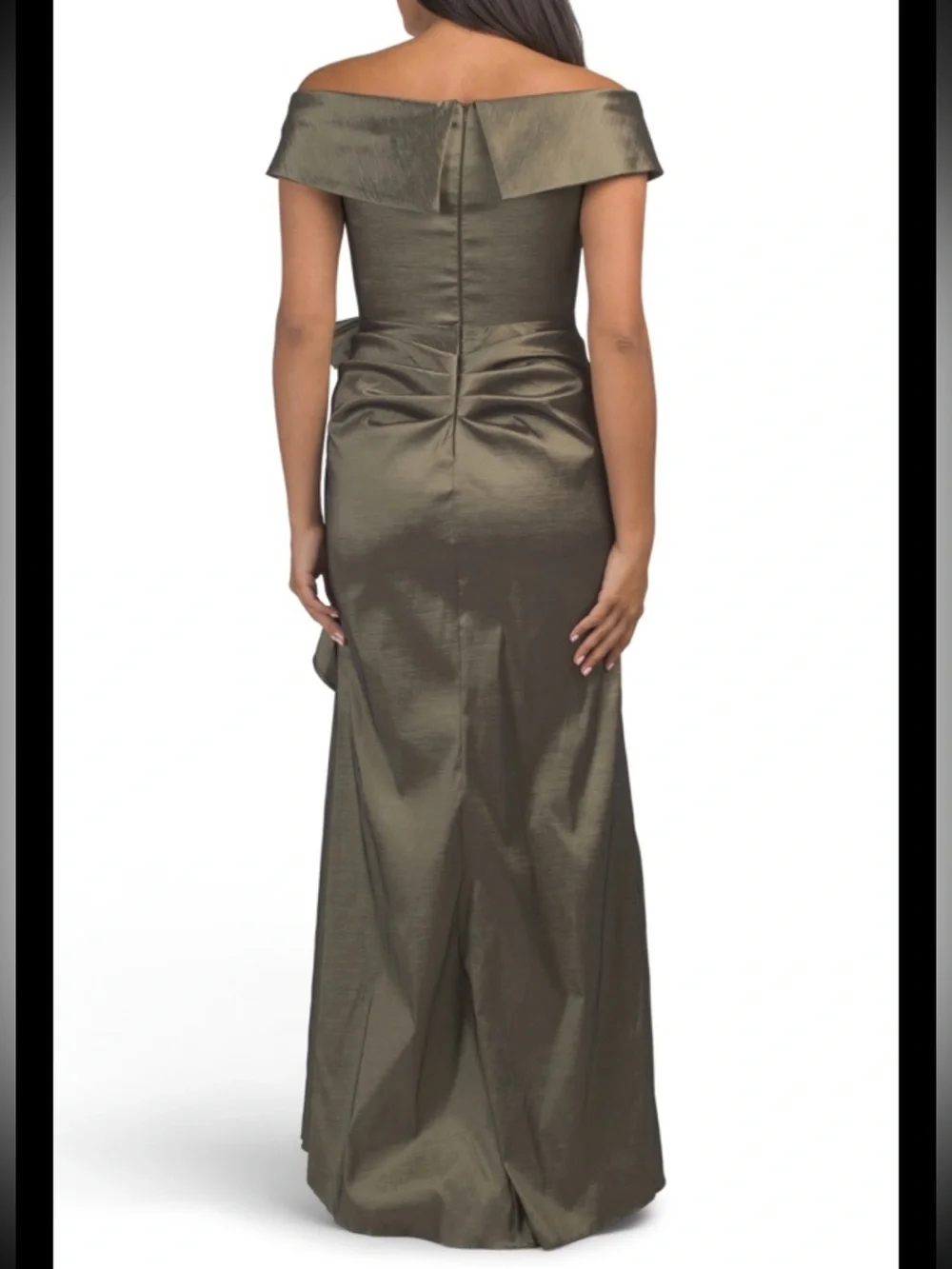 Xscape Metallic Taffeta,off The Shoulder Gown,sz 14, New Without Tag,olive